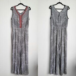 Gibson Latimer Black & White Embroidered V-Neck Vintage Boho Wide Leg Jumpsuit